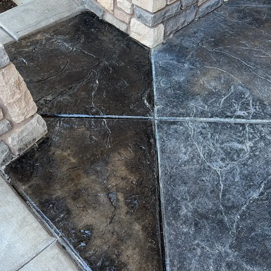 Stamped porch with the left side sealed and the right side not yet